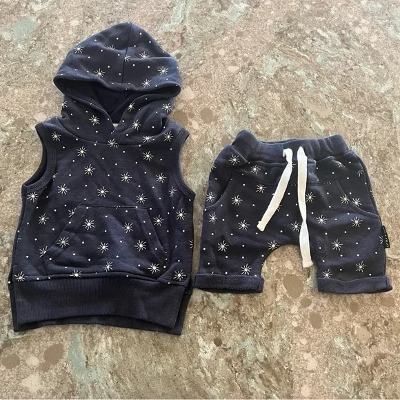 Little Bipsy Navy 🎇 Star Sleeveless Hoodie & Shorts Set - Picture 2 of 15